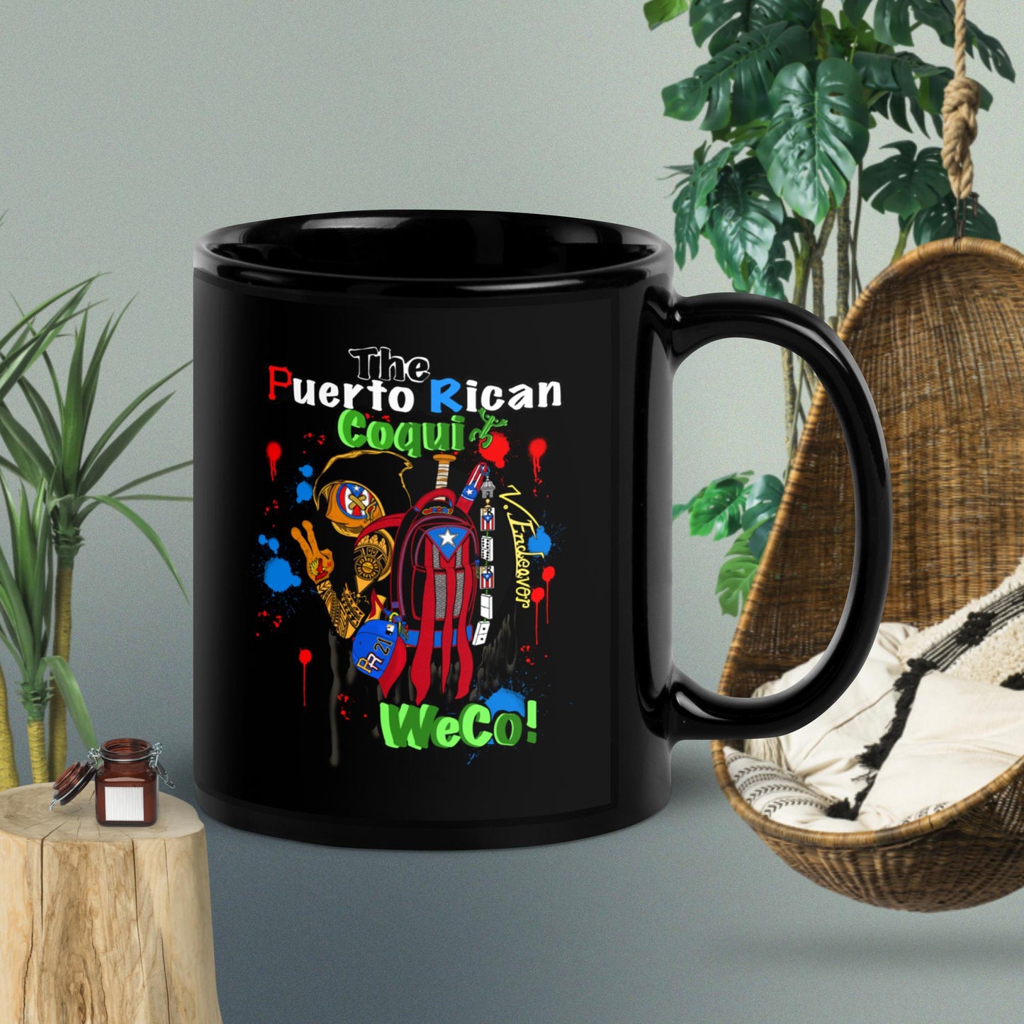 Weco! The Puerto Rican Coqui Black Glossy Mug