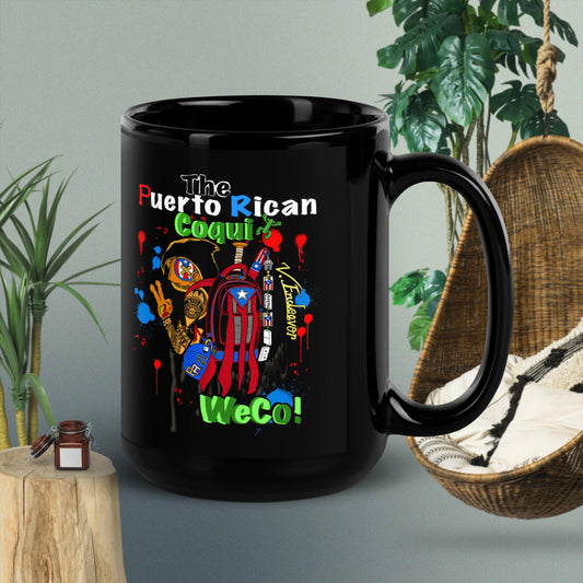 Weco! The Puerto Rican Coqui Black Glossy Mug