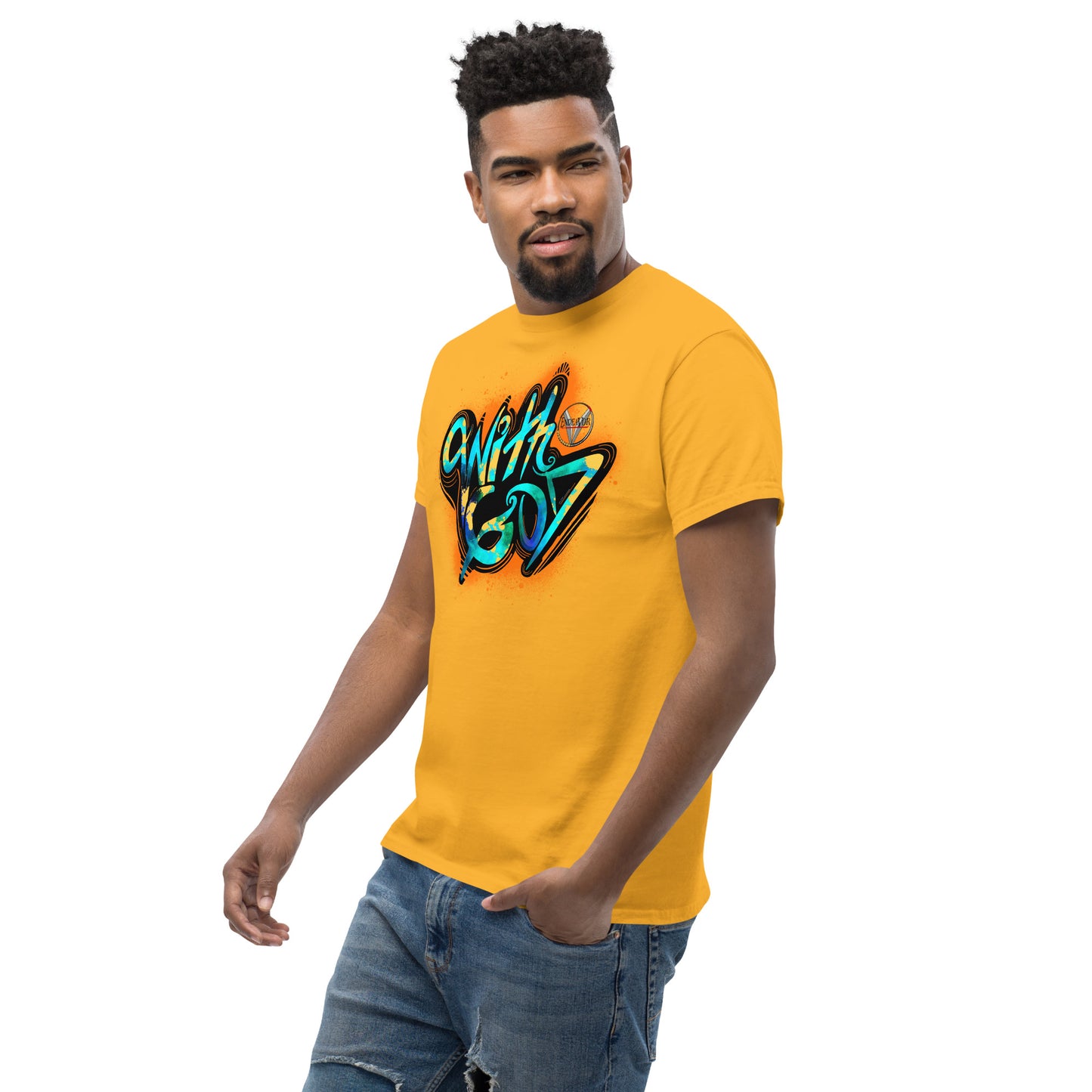 With God Orange Splash Men's classic tee