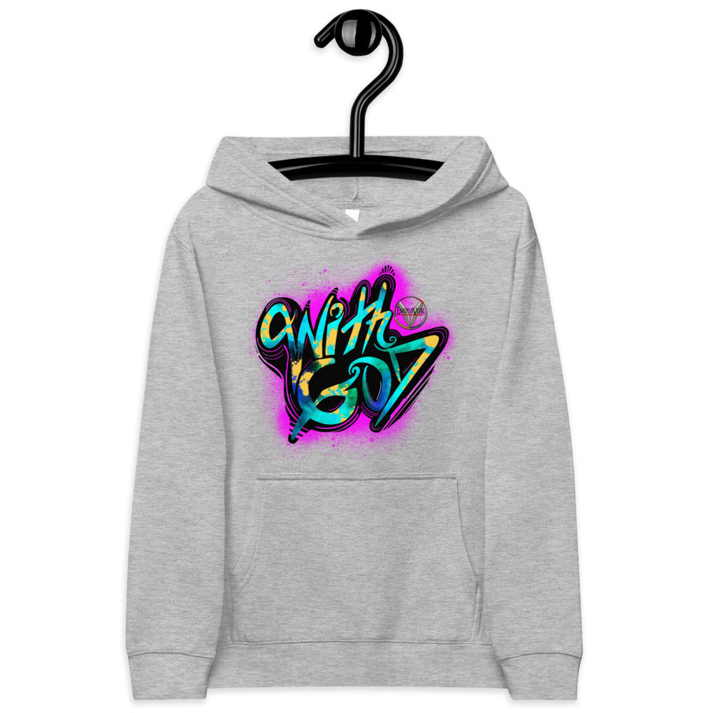 With God Fuchsia splash Kids Fleece Hoodie