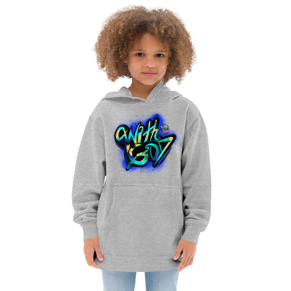 With God Cobalt Blue Splash Kids Fleece Hoodie