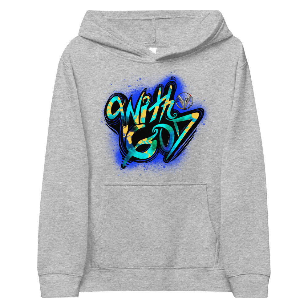 With God Cobalt Blue Splash Kids Fleece Hoodie