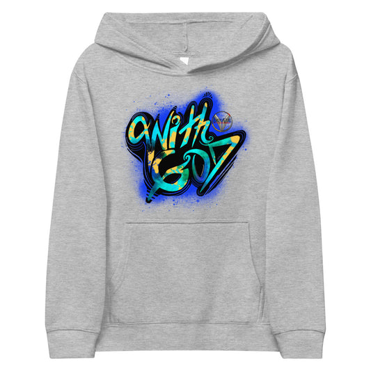 With God Cobalt Blue Splash Kids Fleece Hoodie