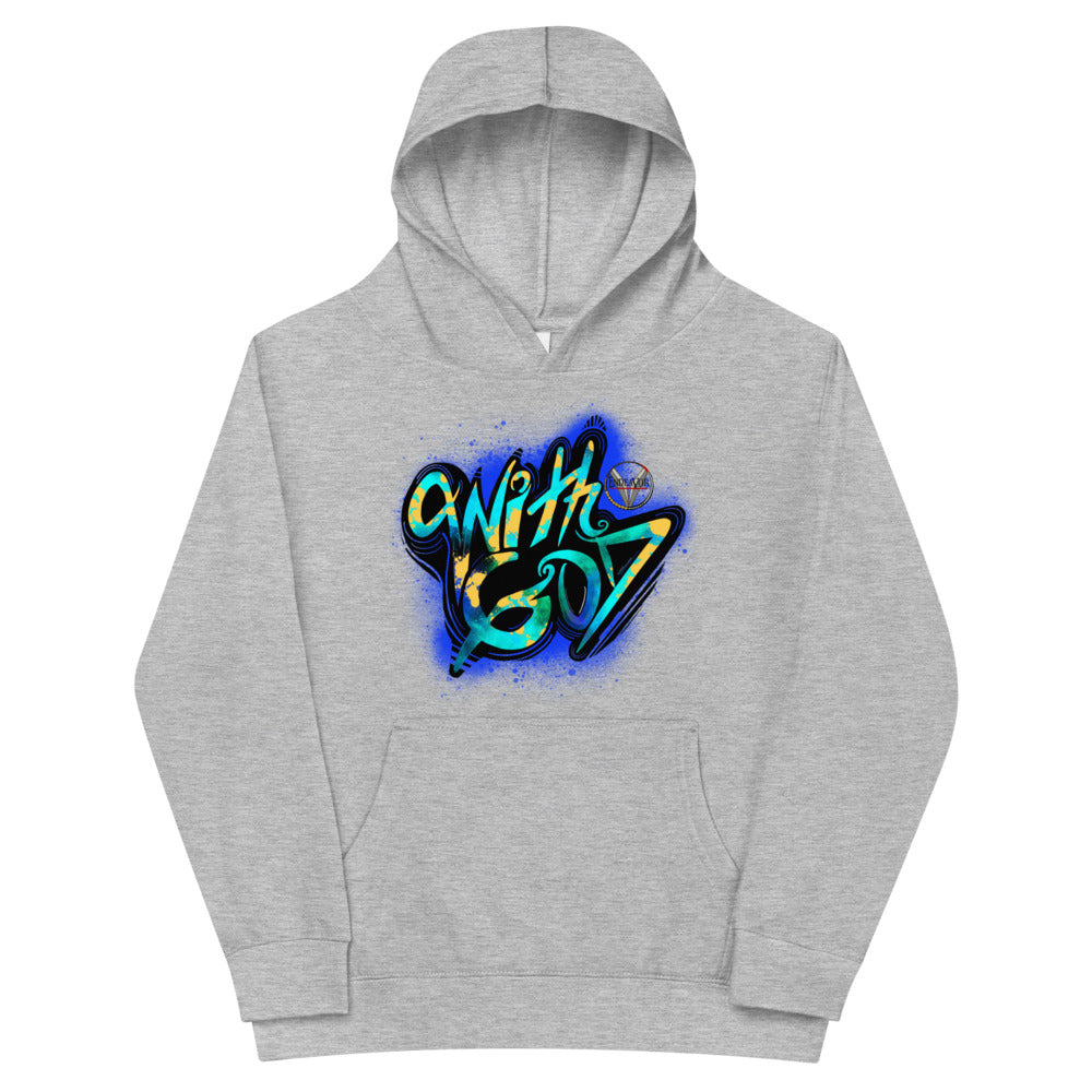 With God Cobalt Blue Splash Kids Fleece Hoodie