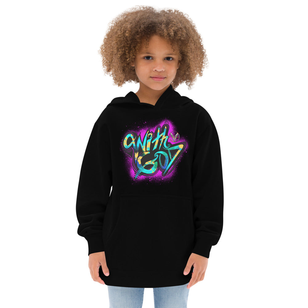 With God Fuchsia splash Kids Fleece Hoodie