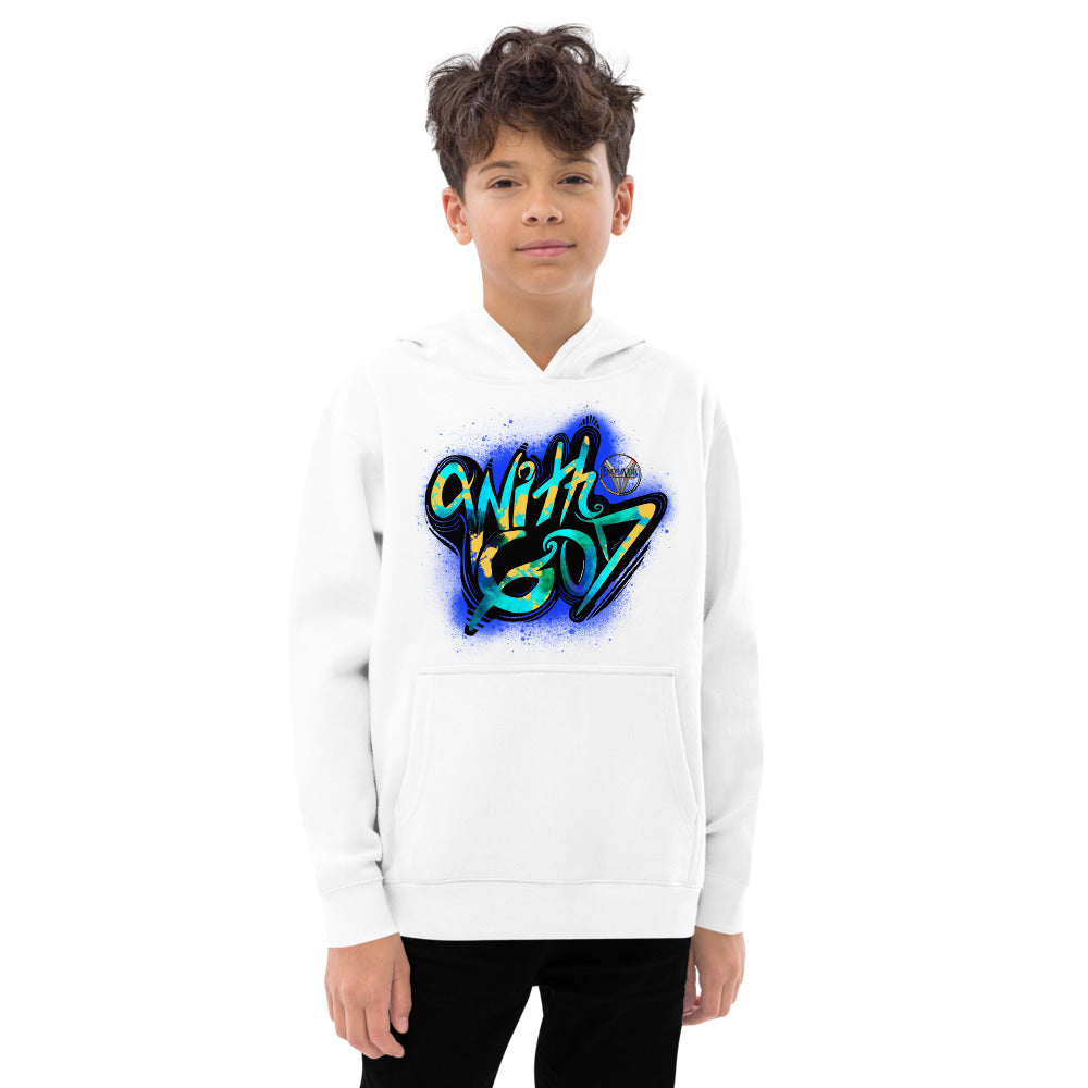 With God Cobalt Blue Splash Kids Fleece Hoodie