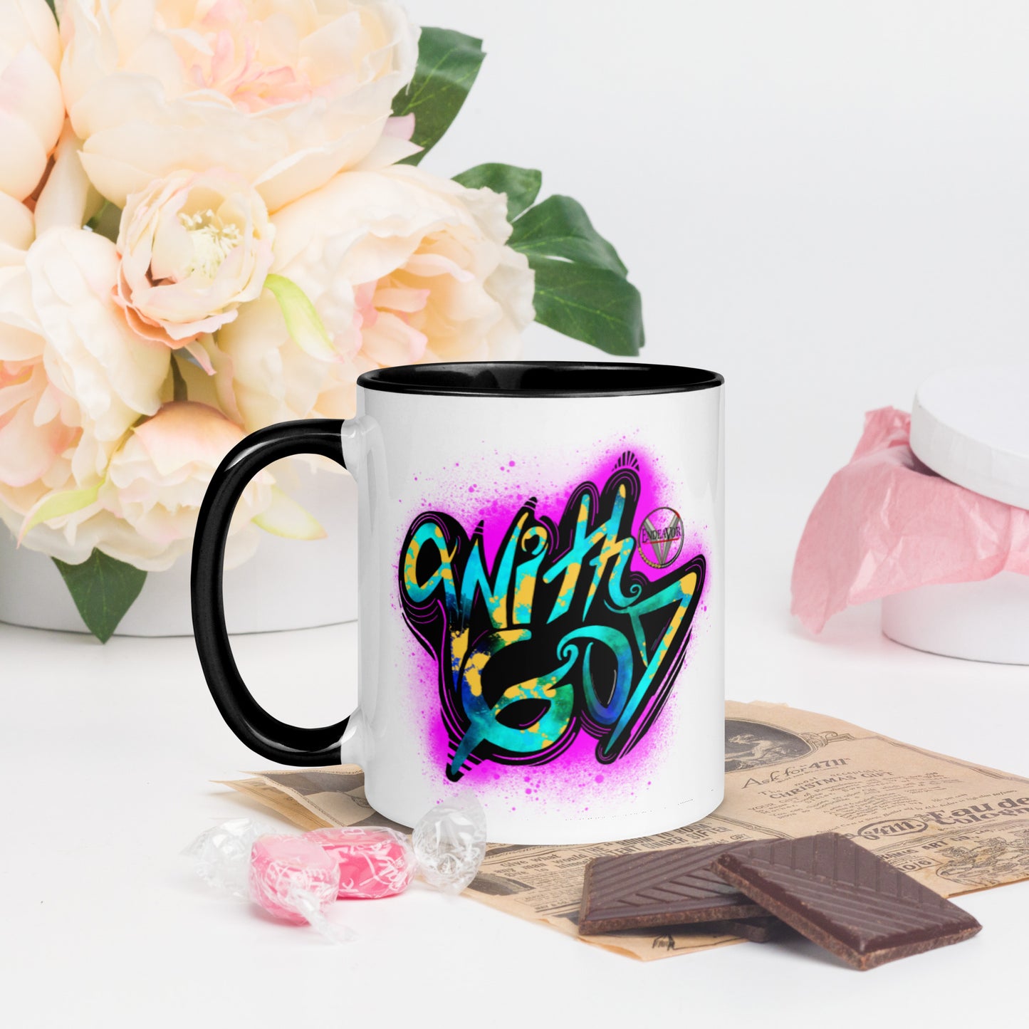With God Fuchsia Pink Splash Mug With Pink Color Inside