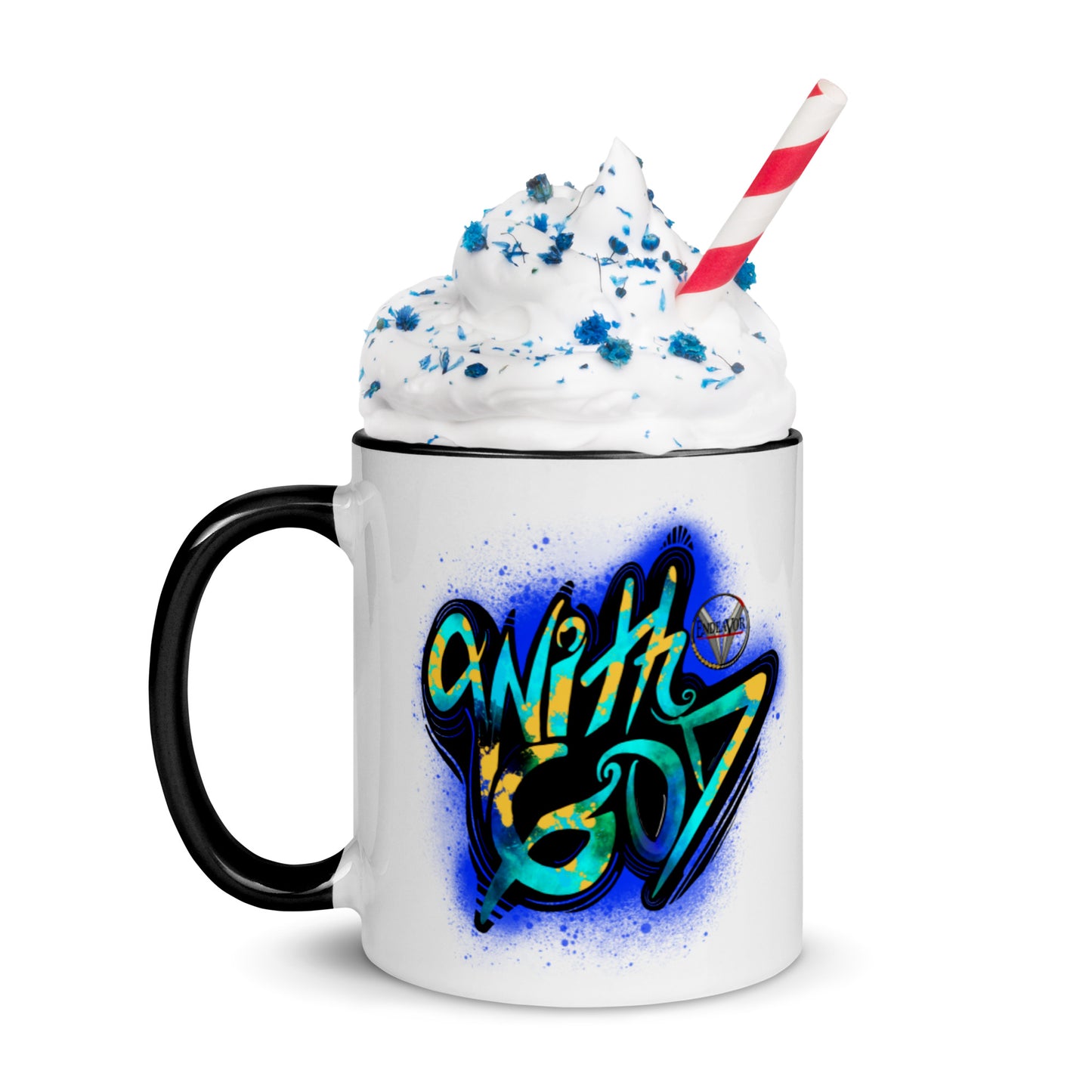 With God Cobalt Blue Splash Mug with Blue Color Inside