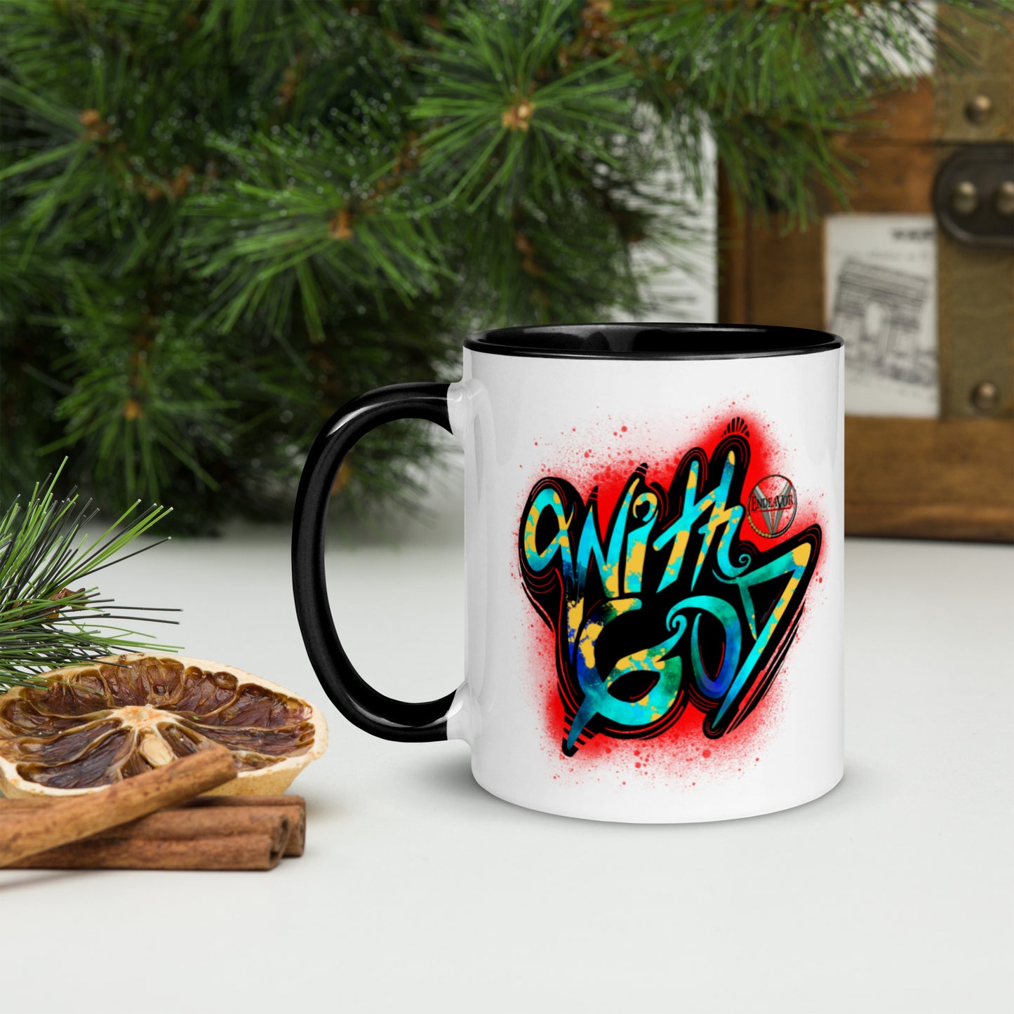 With God Crimson Red Splash Mug with Red Color Inside