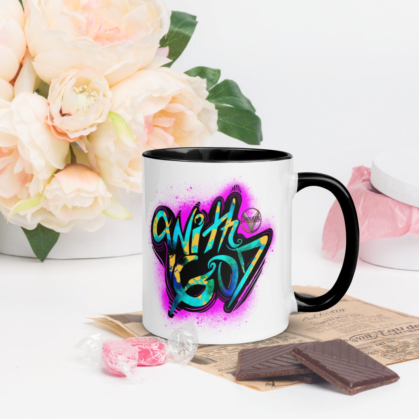 With God Fuchsia Pink Splash Mug With Pink Color Inside