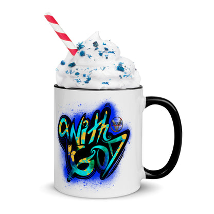 With God Cobalt Blue Splash Mug with Blue Color Inside