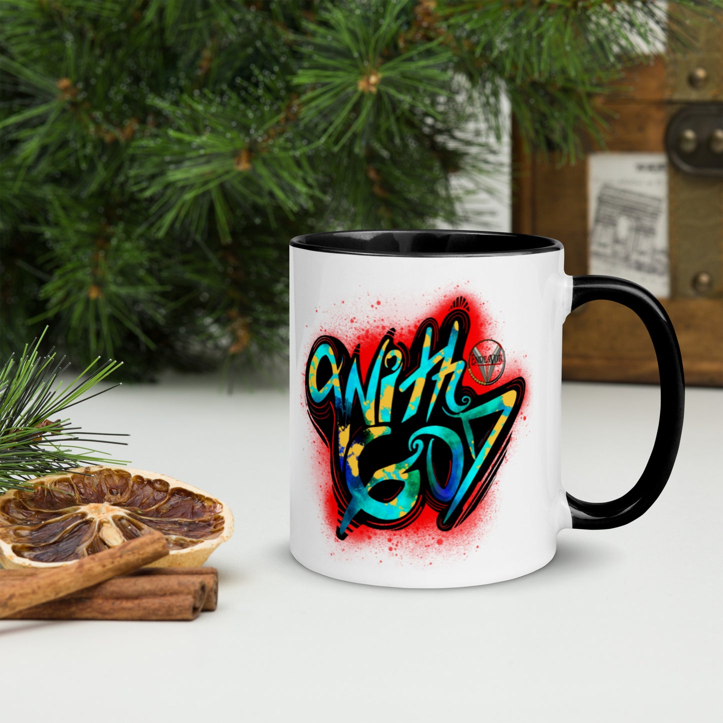 With God Crimson Red Splash Mug with Red Color Inside