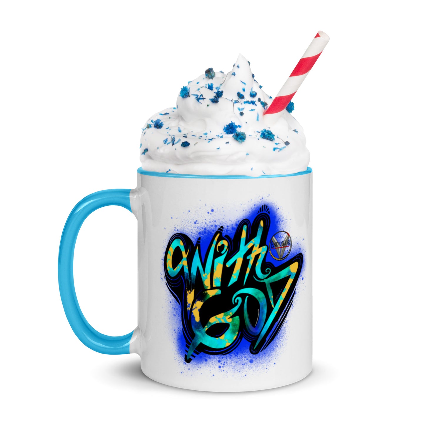 With God Cobalt Blue Splash Mug with Blue Color Inside
