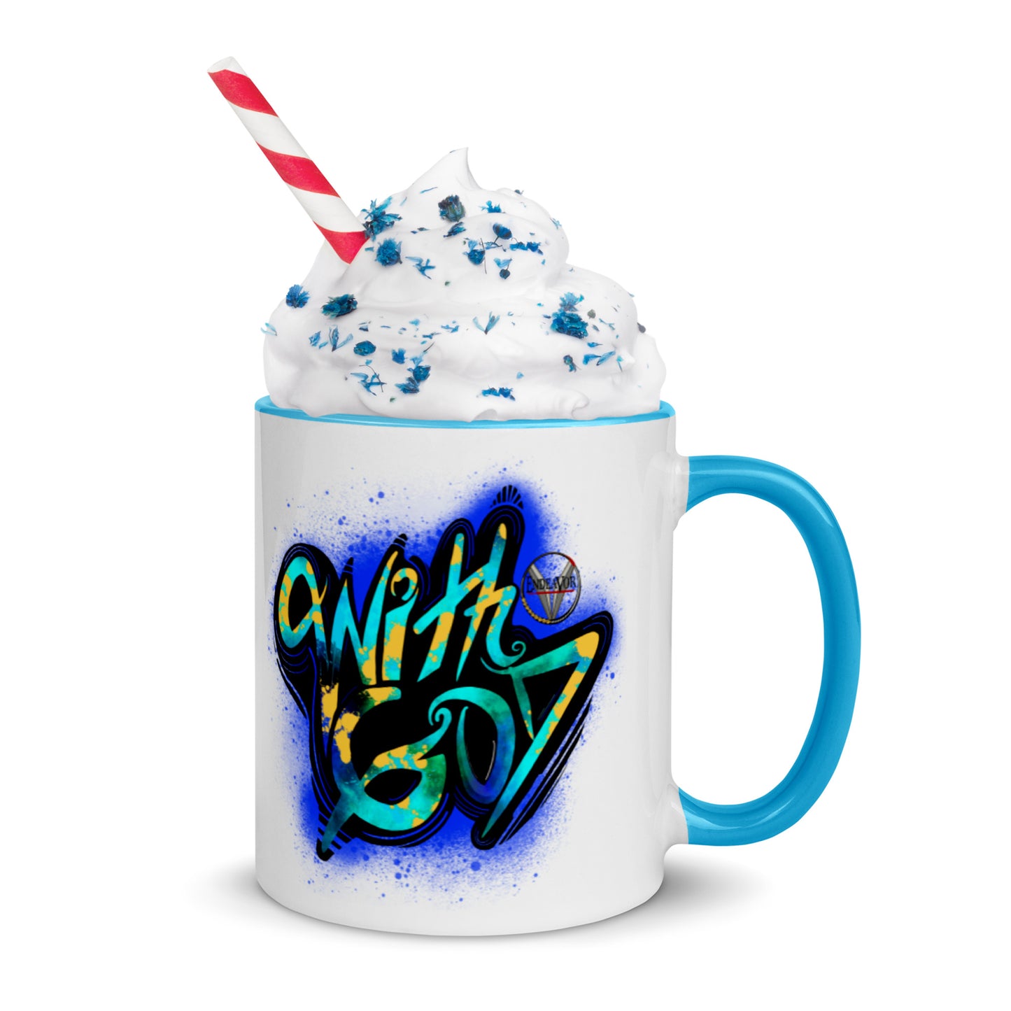 With God Cobalt Blue Splash Mug with Blue Color Inside