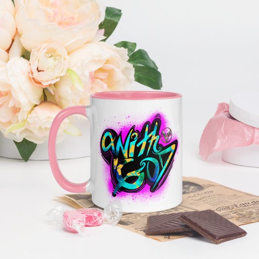 With God Fuchsia Pink Splash Mug With Pink Color Inside