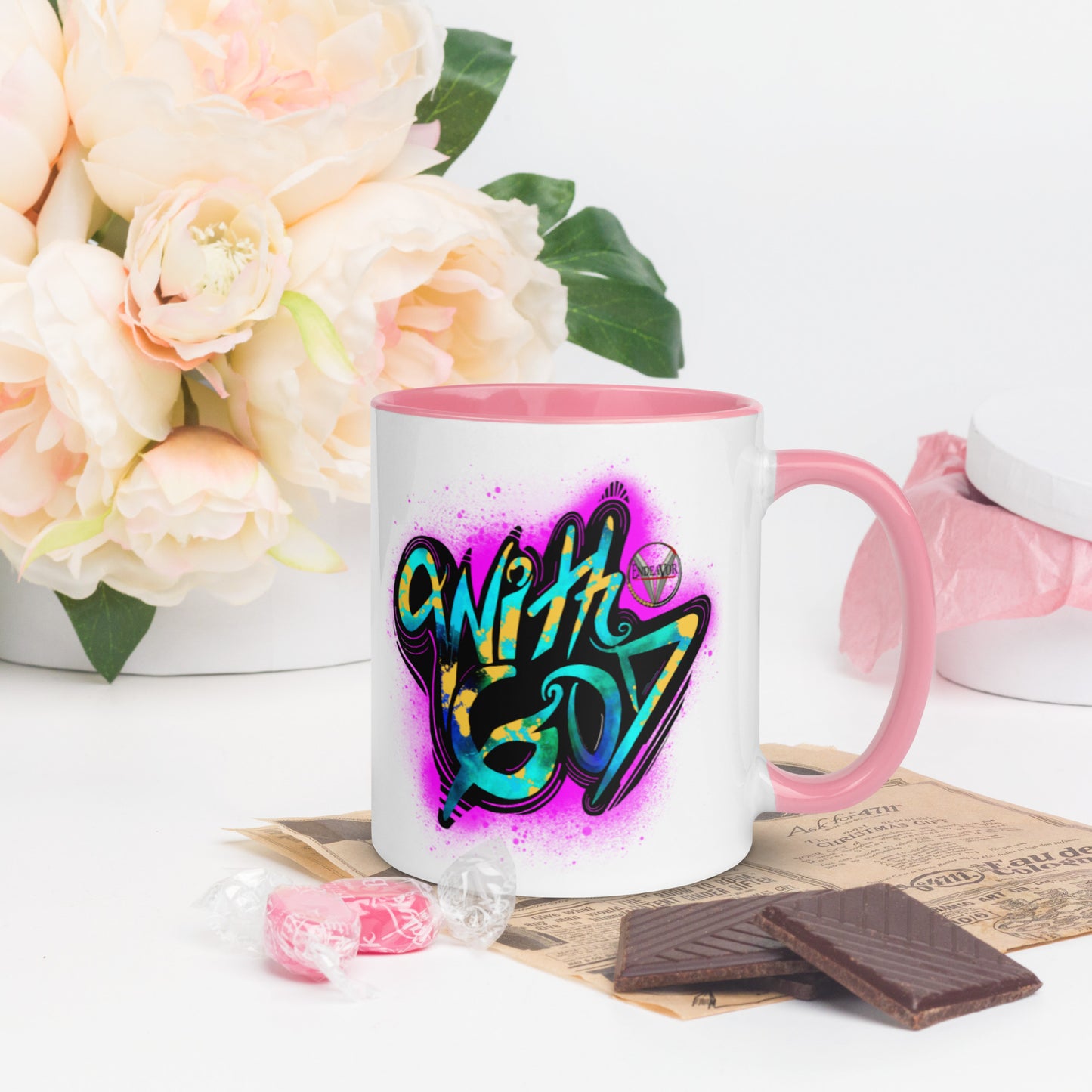 With God Fuchsia Pink Splash Mug With Pink Color Inside