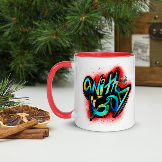 With God Crimson Red Splash Mug with Red Color Inside