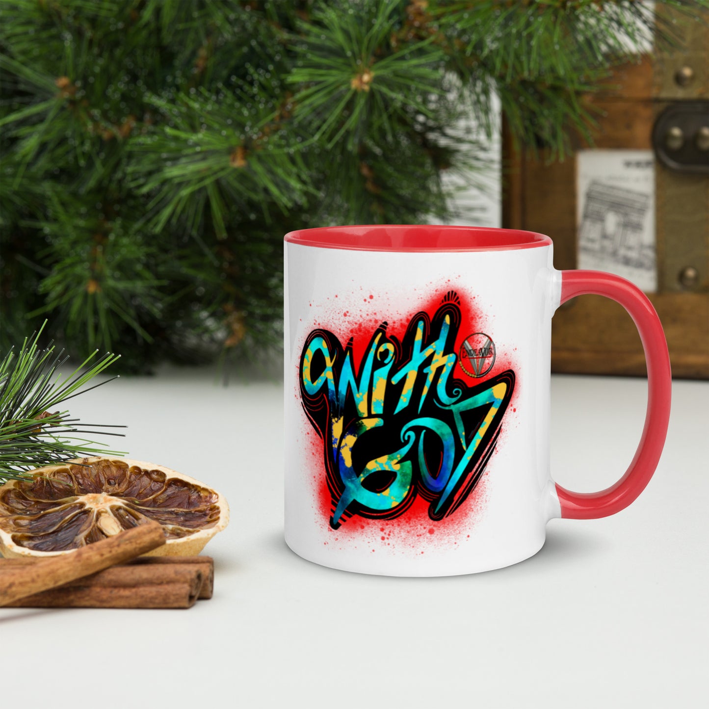 With God Crimson Red Splash Mug with Red Color Inside