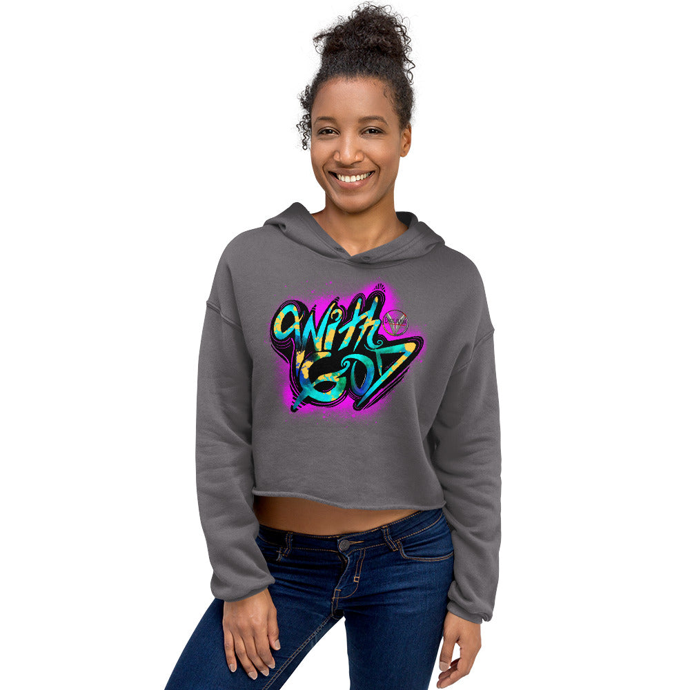 With God Fuchsia Pink Splash Crop Hoodie