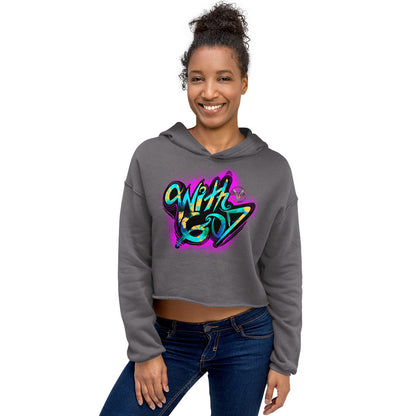 With God Fuchsia Pink Splash Crop Hoodie