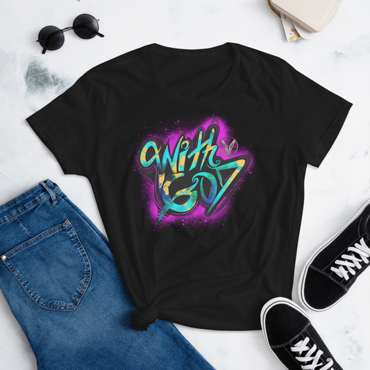 With God Fuchsia Pink Splash Women's Short Sleeve T-Shirt