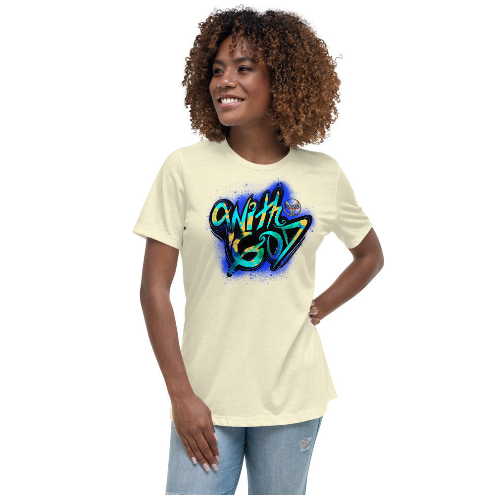 With God Cobalt Blue Splash Women's Relaxed T-Shirt