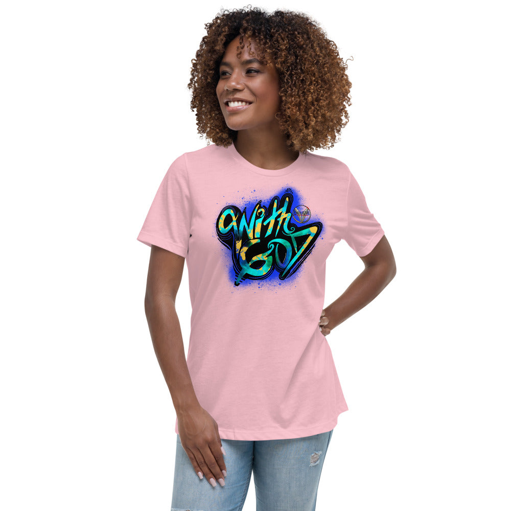 With God Cobalt Blue Splash Women's Relaxed T-Shirt