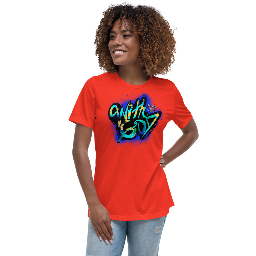 With God Cobalt Blue Splash Women's Relaxed T-Shirt