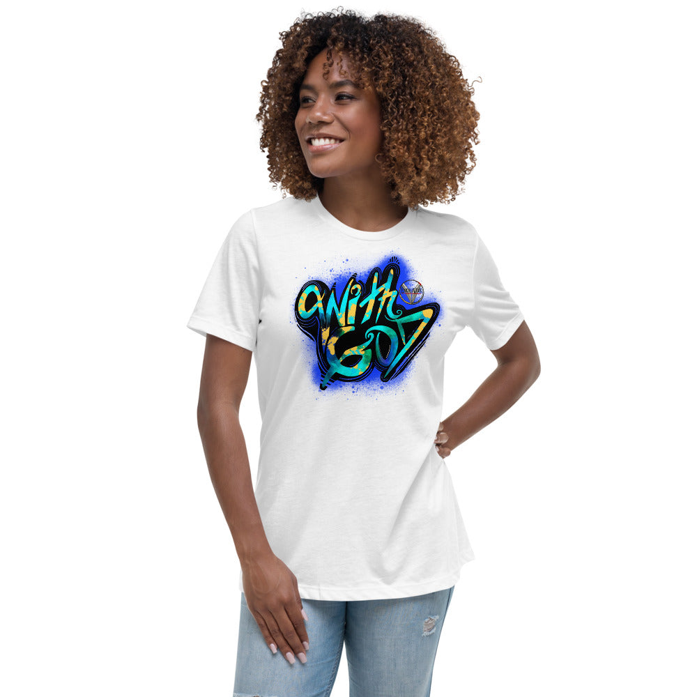 With God Cobalt Blue Splash Women's Relaxed T-Shirt