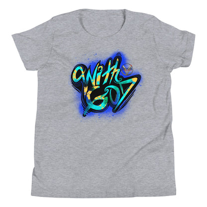 With God Cobalt Blue Splash Youth Short Sleeve T-Shirt