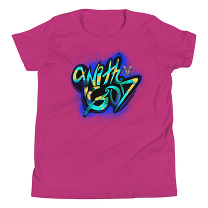 With God Cobalt Blue Splash Youth Short Sleeve T-Shirt