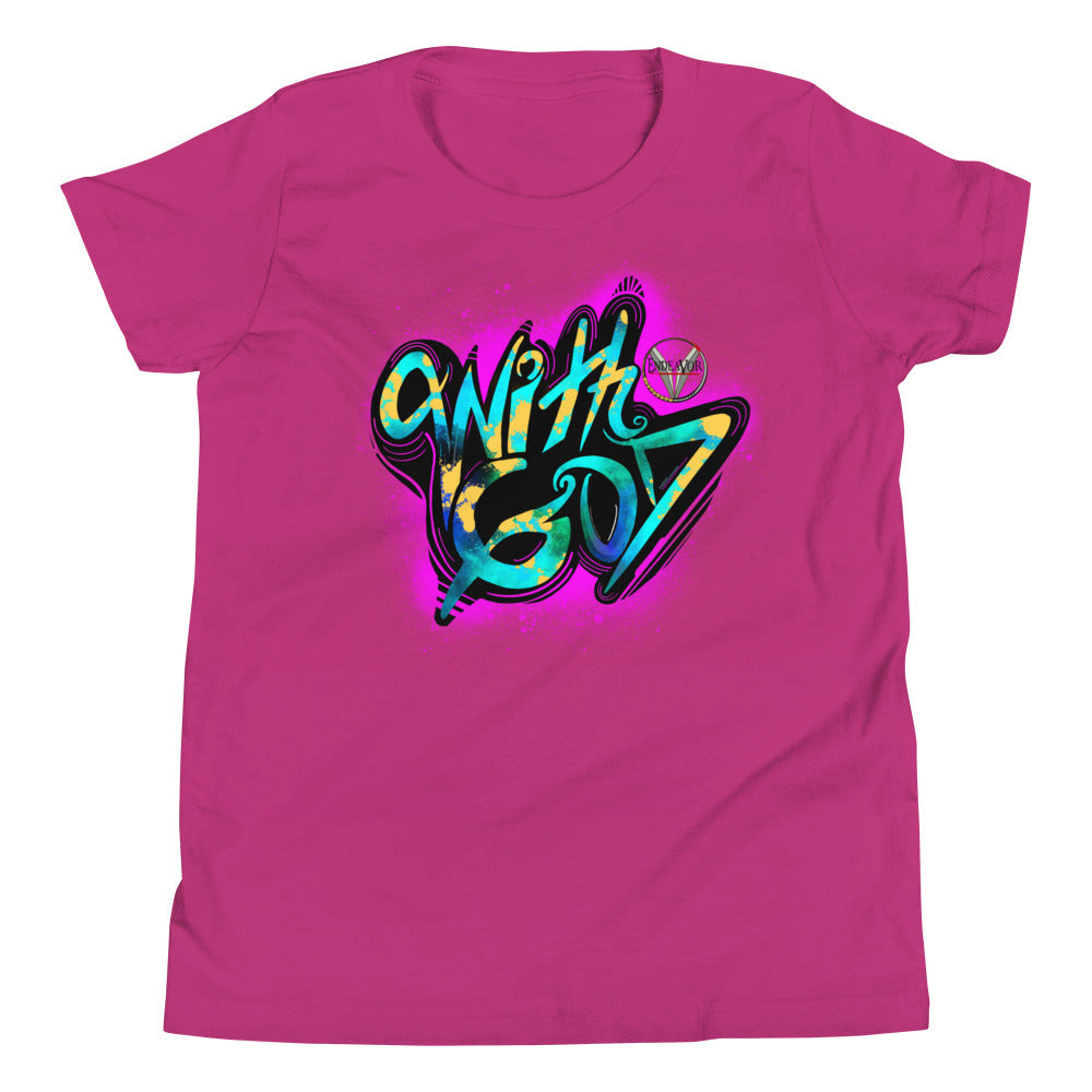 With God Fuchsia Youth Short Sleeve T-Shirt