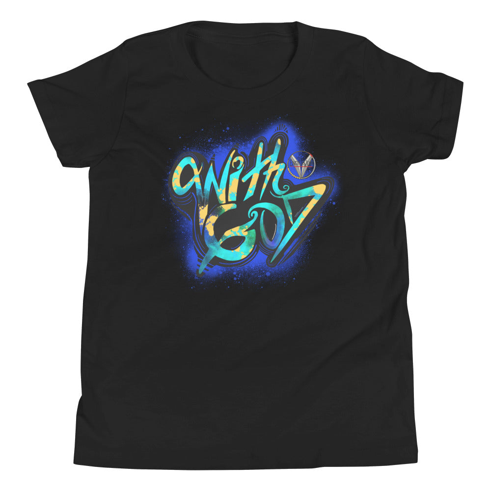With God Cobalt Blue Splash Youth Short Sleeve T-Shirt