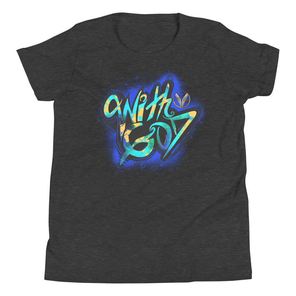 With God Cobalt Blue Splash Youth Short Sleeve T-Shirt