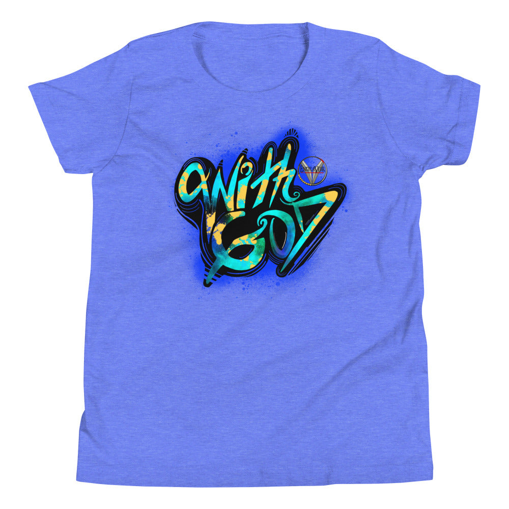 With God Cobalt Blue Splash Youth Short Sleeve T-Shirt