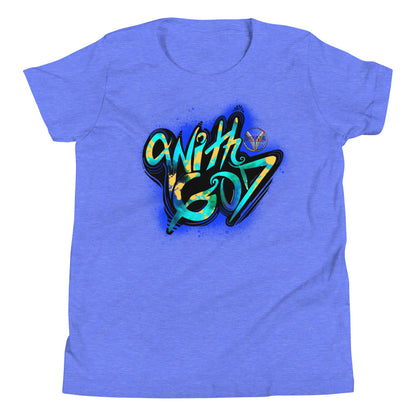 With God Cobalt Blue Splash Youth Short Sleeve T-Shirt