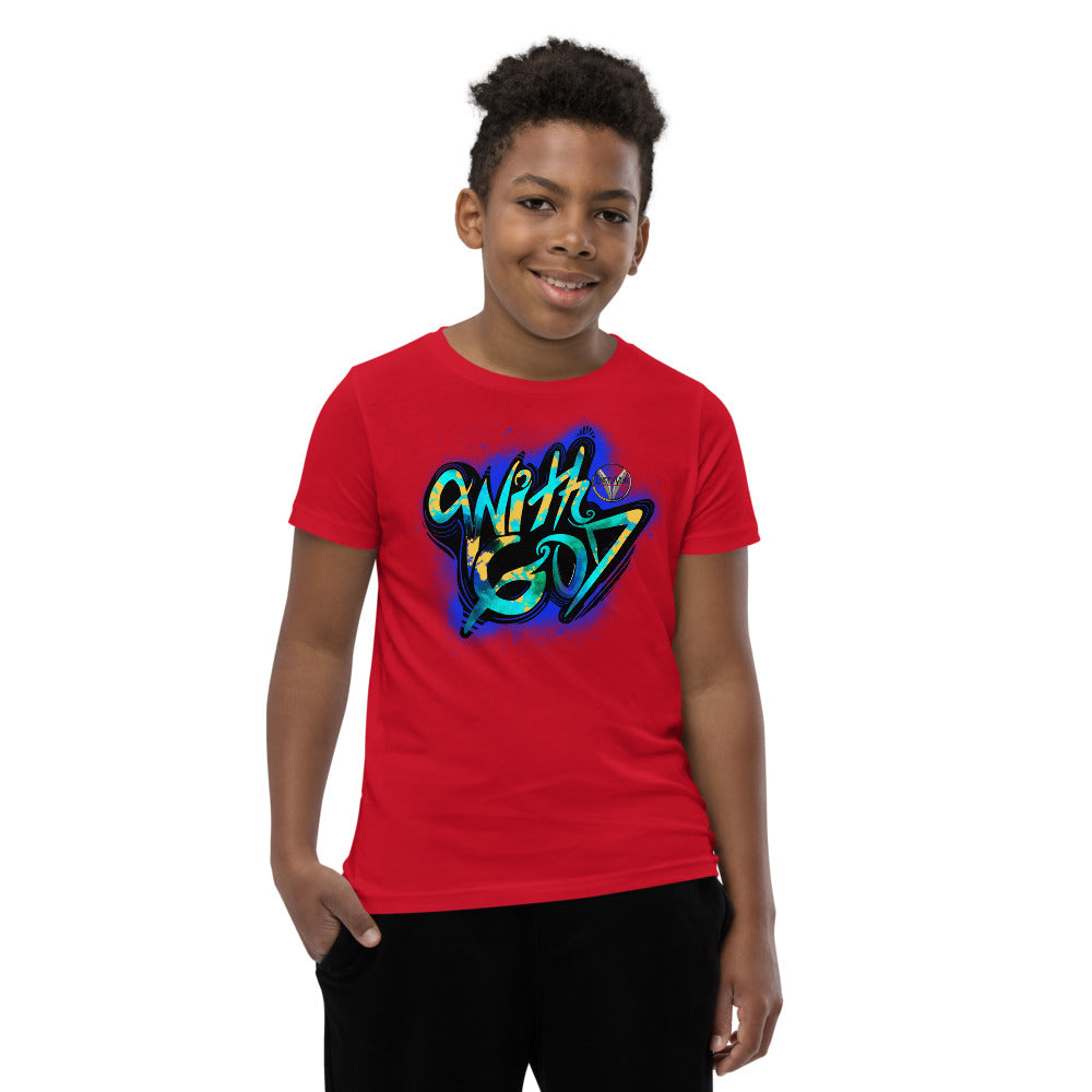 With God Cobalt Blue Splash Youth Short Sleeve T-Shirt