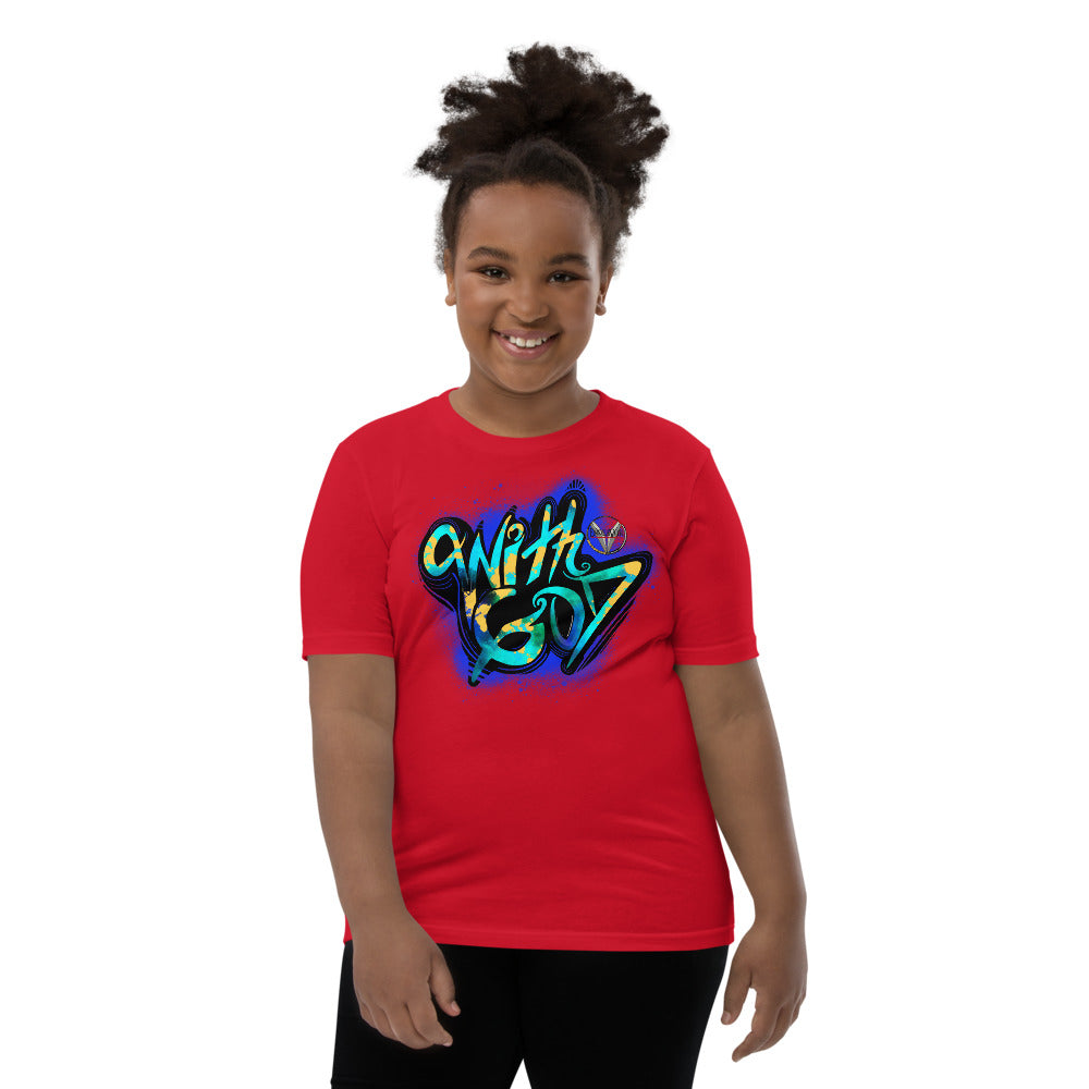 With God Cobalt Blue Splash Youth Short Sleeve T-Shirt