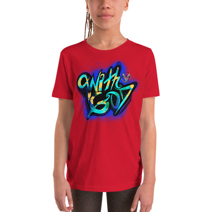With God Cobalt Blue Splash Youth Short Sleeve T-Shirt