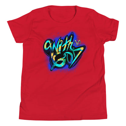With God Cobalt Blue Splash Youth Short Sleeve T-Shirt